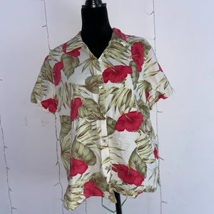 Pink Hibiscus and Palm Hawaiian Shirt